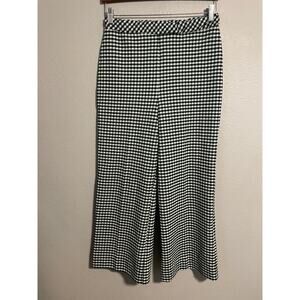 Vintage Womens Pants Large Green Houndstooth Plaid Wide Leg Mod MCM Retro 70s
